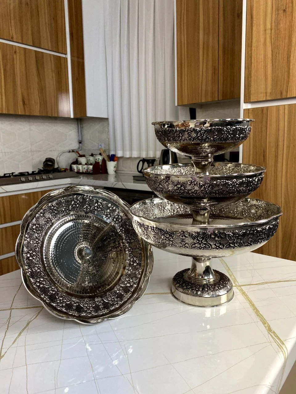 سرویس پذیرایی مسی گلبرگ مهگل با آبکاری کروم