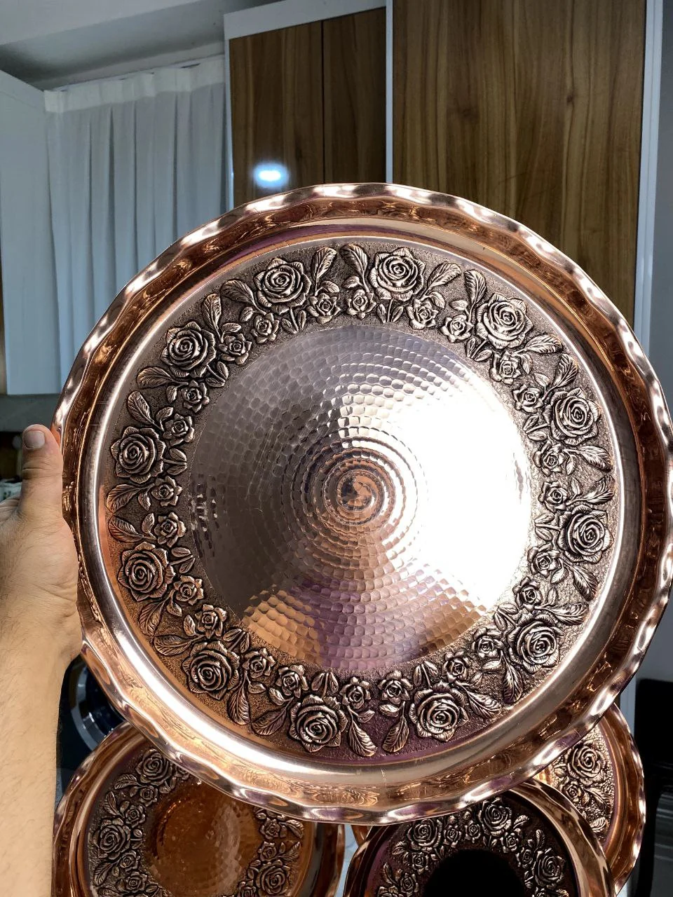 سینی مسی گلبرگ سیاهقلم نانوشده قطر43