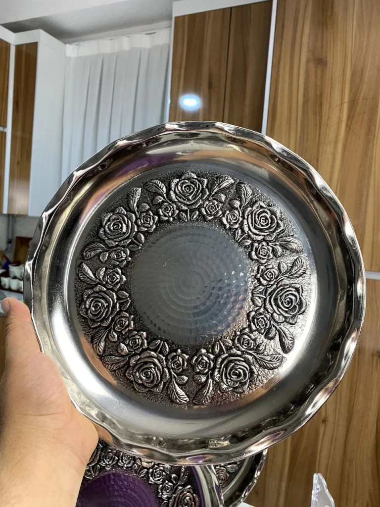 سینی مسی گلبرگ رز با آبکاری کروم