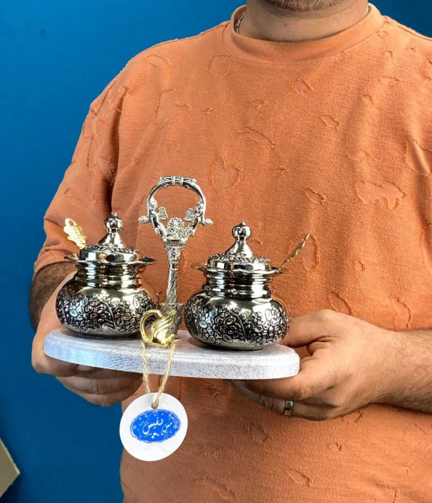 جاادویه مسی ۲ عددی با استند بیضی چوبی وکیوم با آبکاری کروم